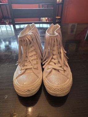 Converse Chuck Taylor All Star Fringe iridescent leather high top sneakers 6